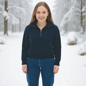 The North Face Sweater Women's XL Quarter Zip Pullover‎ Knit Wool Blend